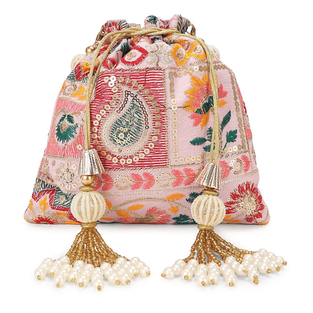 4675 Indian Ethnic Pearls & Sequence Potli Bag , Wedding Potli Bag
